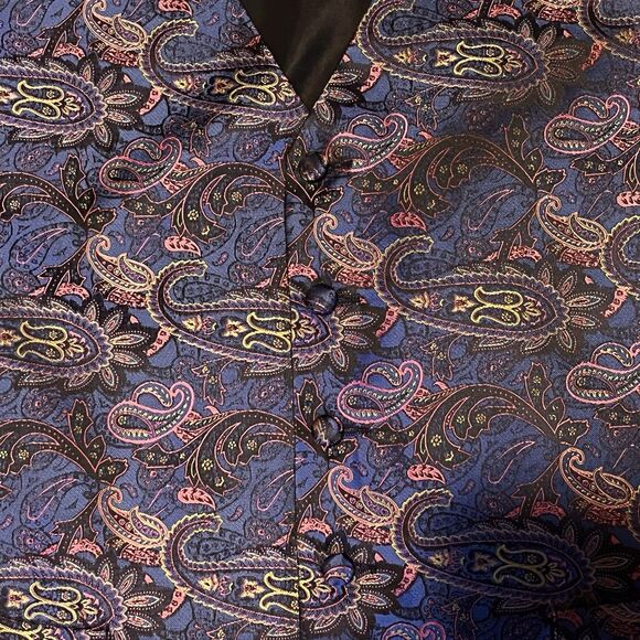 Hisdern Men's 3 Piece Set Brocade Silk Polyester Vest Tie Pocket Square Size XL - Picture 4 of 11